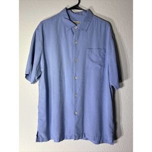 Tommy Bahama Button Front Shirt Men's L 100% Silk Short Sleeve Blue Original Fit